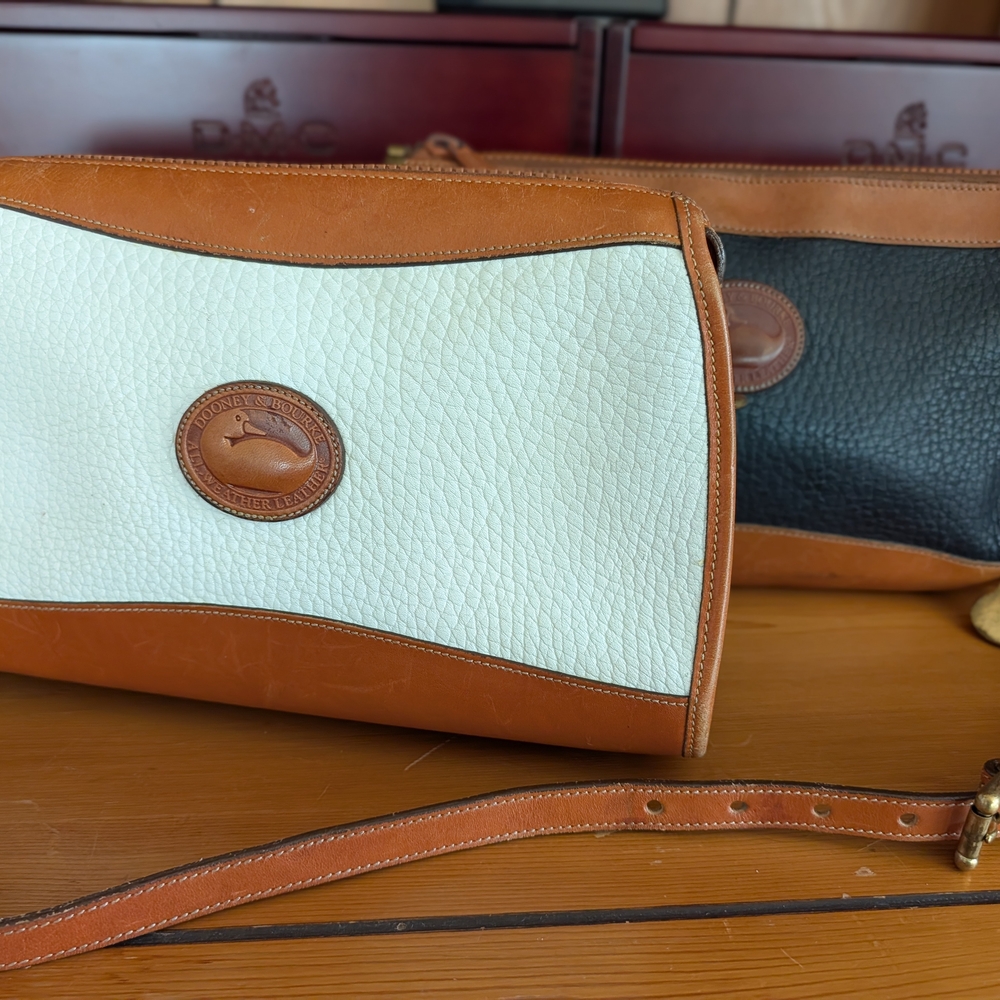 LOT OF 2: Dooney & Bourke Vintage 90's Pebble All Weather Leather Black & Ivory